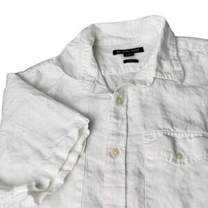 Michael Kors Linen Button Down Shirt Mens Large White Short Sleeve Summer Beach